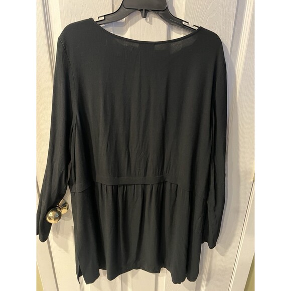 J Jill Babydoll Top Womens Size XL Long Sleeve Rayon Pleated Black Blouse - Picture 7 of 9